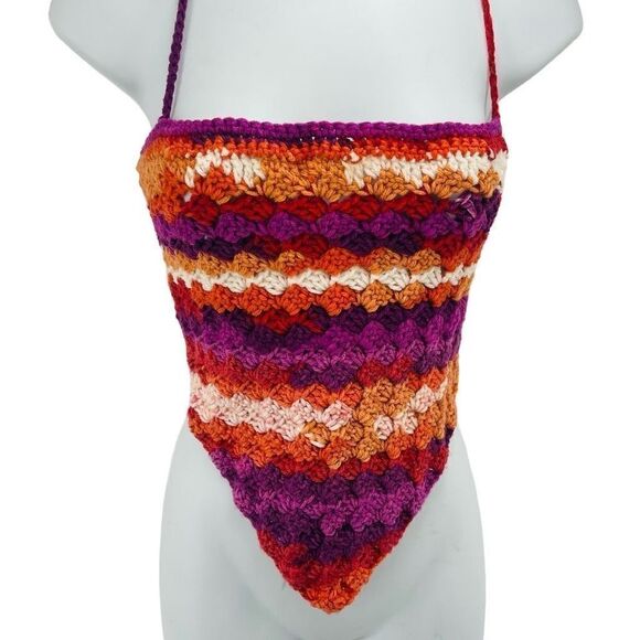 Napper Ariana Handmade Crochet Tankini Top halter Small Purple Orange New - Picture 1 of 10